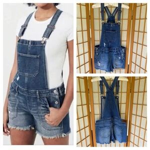 Hollister Distressed Boyfriend Short Overalls Denim Jean SZ S